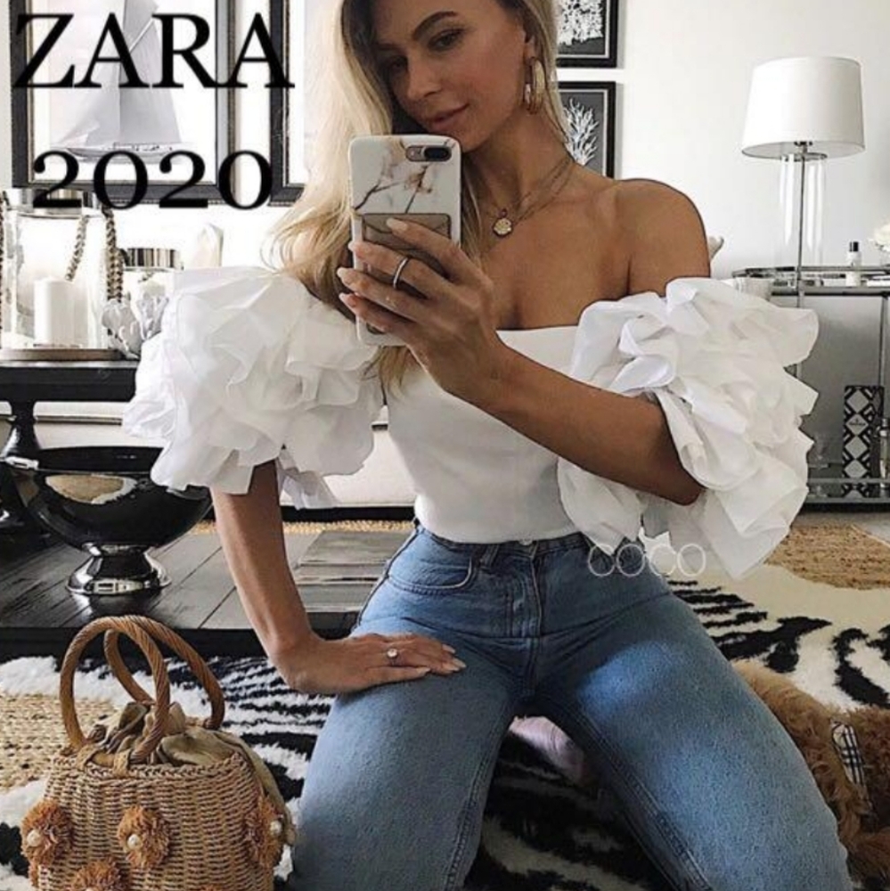 Zara Frilled Poplin Crop Top